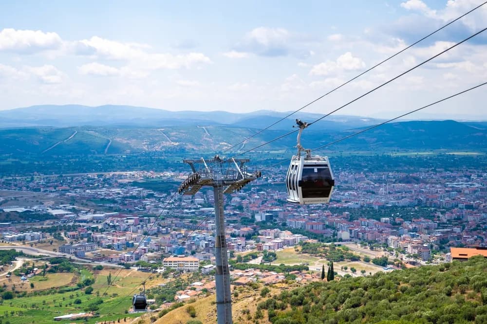 Cable car ascending over the city of Bursa