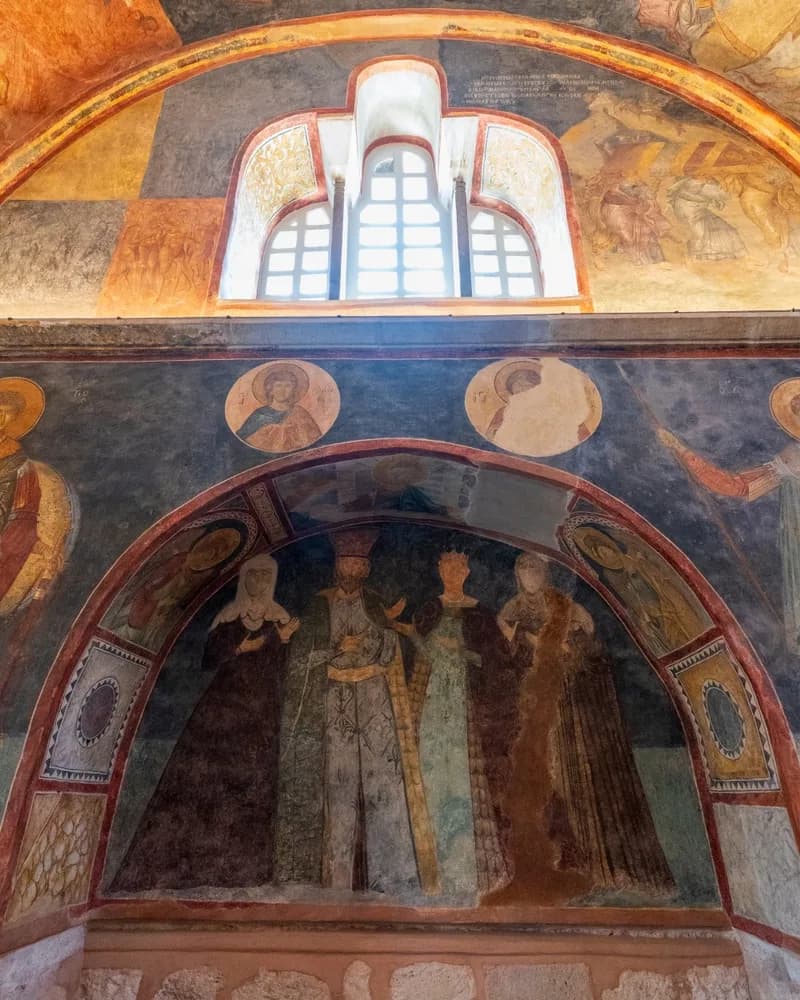 Byzantine frescoes on the arched walls of the Chora Church (Kariye), Istanbul