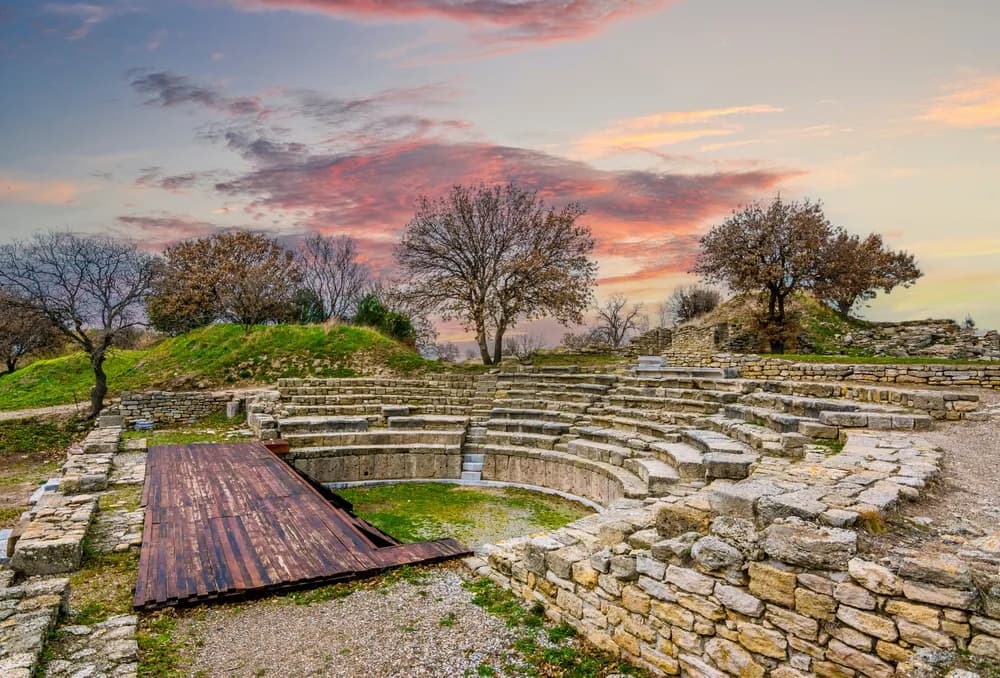 Ancient amphitheatre ruins at the archaeological site of Troy